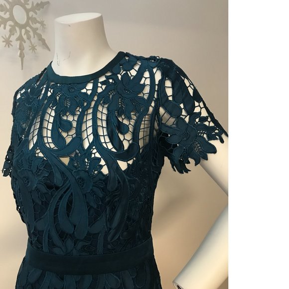 NWT Rare Le Chateau laser cut crochet floral lace embroidery emerald teal blue - Picture 4 of 11
